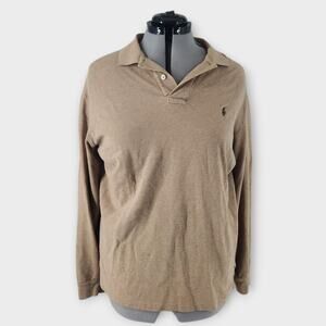 Ralph Lauren Polo Shirt Men's L Collard Henley Classic Fit Tan VTG *Flaws*